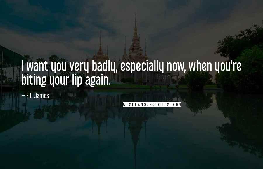 E.L. James Quotes: I want you very badly, especially now, when you're biting your lip again.