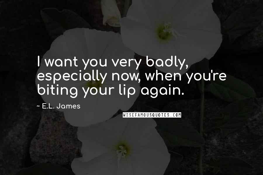 E.L. James Quotes: I want you very badly, especially now, when you're biting your lip again.