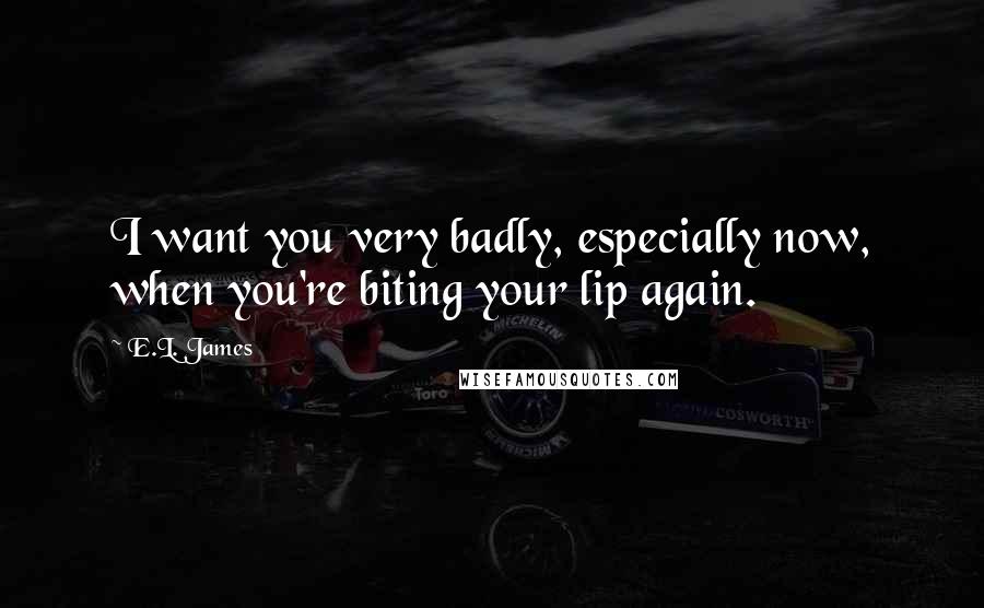 E.L. James Quotes: I want you very badly, especially now, when you're biting your lip again.