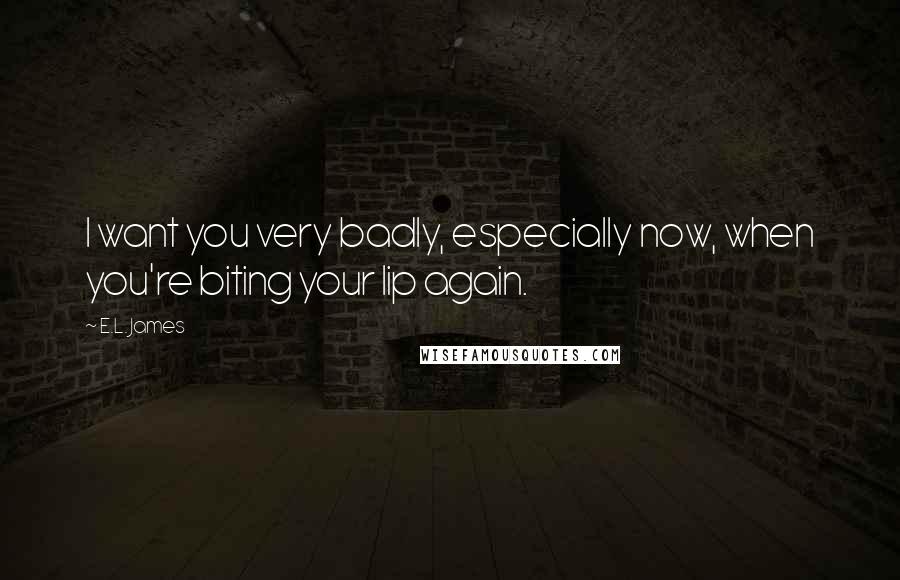 E.L. James Quotes: I want you very badly, especially now, when you're biting your lip again.