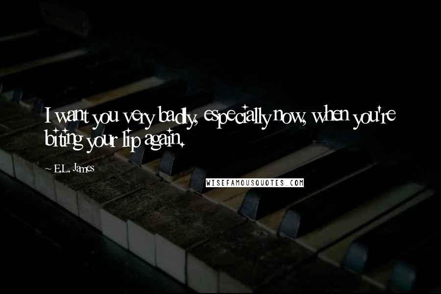 E.L. James Quotes: I want you very badly, especially now, when you're biting your lip again.