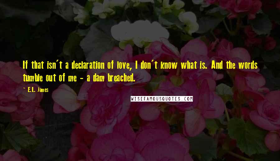 E.L. James Quotes: If that isn't a declaration of love, I don't know what is. And the words tumble out of me - a dam breached.