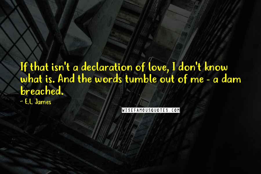 E.L. James Quotes: If that isn't a declaration of love, I don't know what is. And the words tumble out of me - a dam breached.