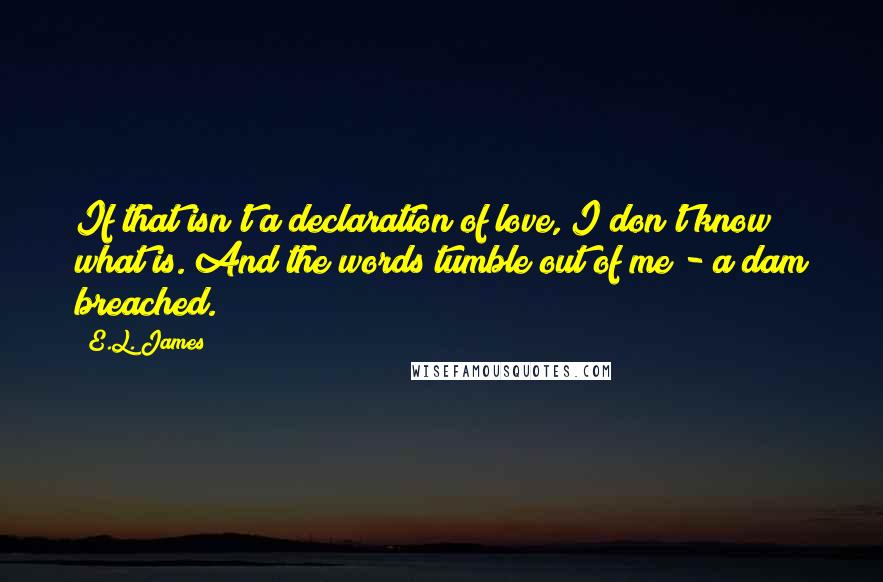 E.L. James Quotes: If that isn't a declaration of love, I don't know what is. And the words tumble out of me - a dam breached.