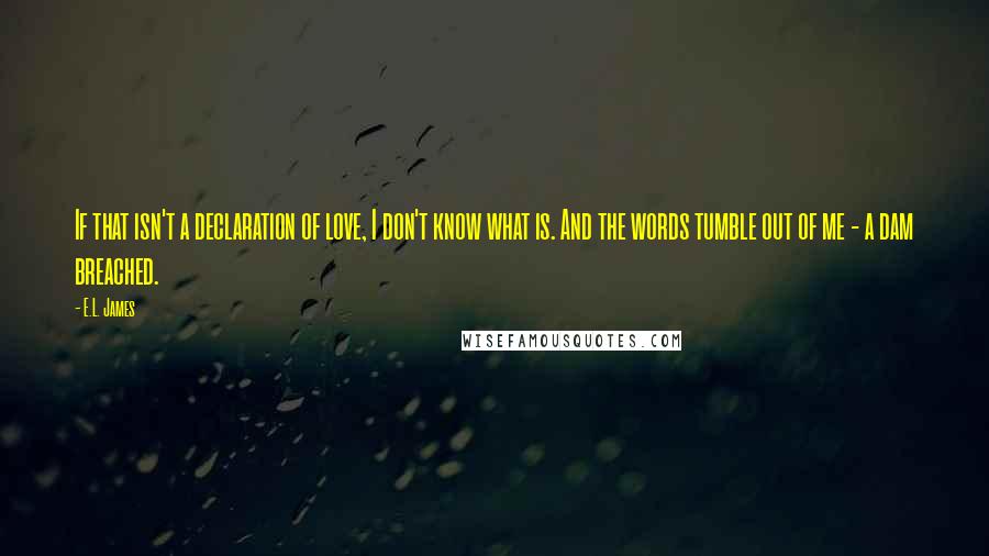 E.L. James Quotes: If that isn't a declaration of love, I don't know what is. And the words tumble out of me - a dam breached.