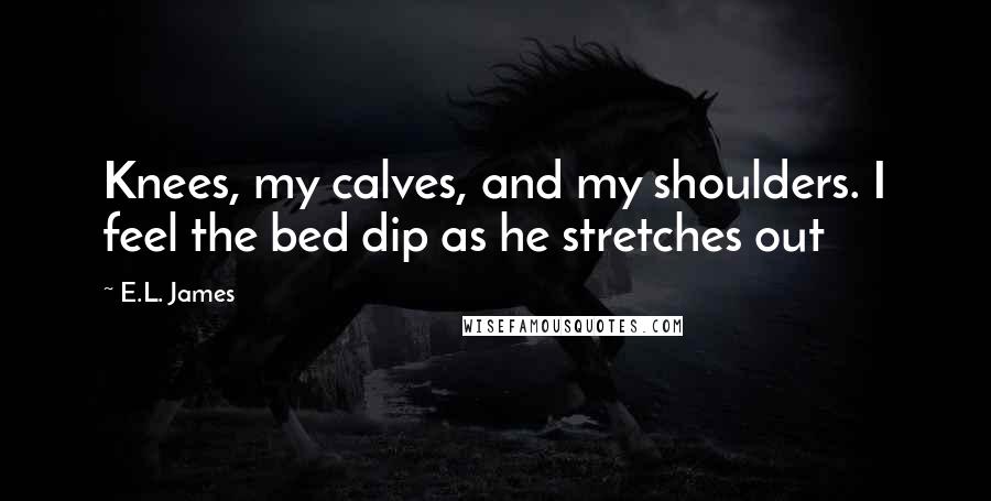 E.L. James Quotes: Knees, my calves, and my shoulders. I feel the bed dip as he stretches out