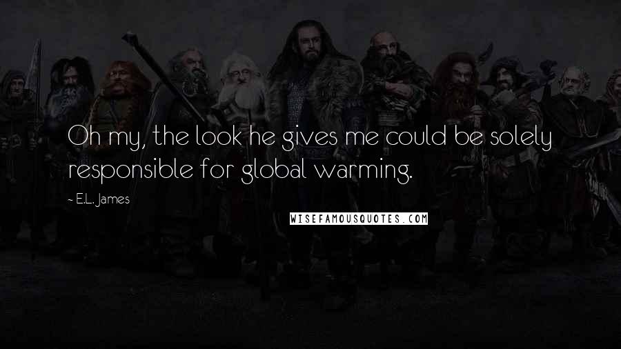 E.L. James Quotes: Oh my, the look he gives me could be solely responsible for global warming.