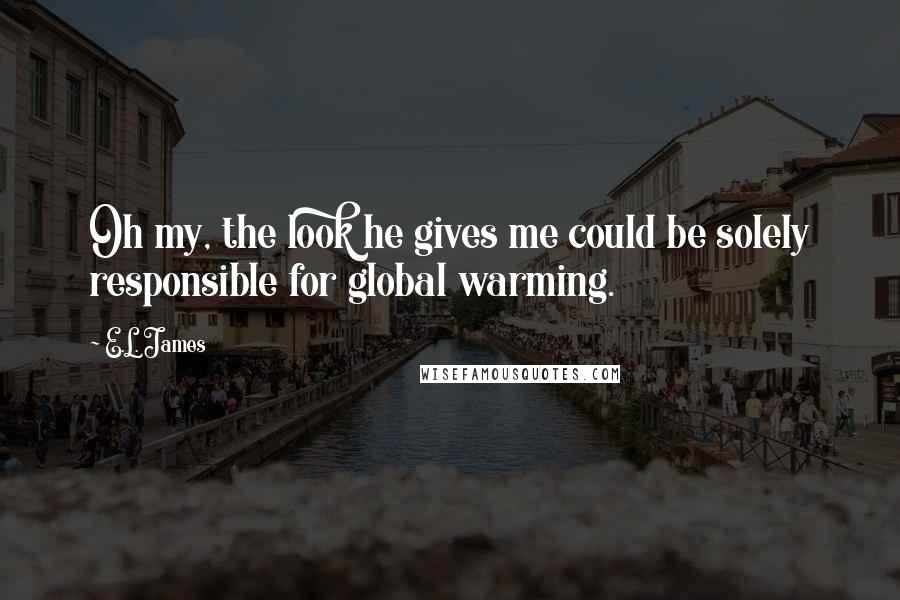 E.L. James Quotes: Oh my, the look he gives me could be solely responsible for global warming.