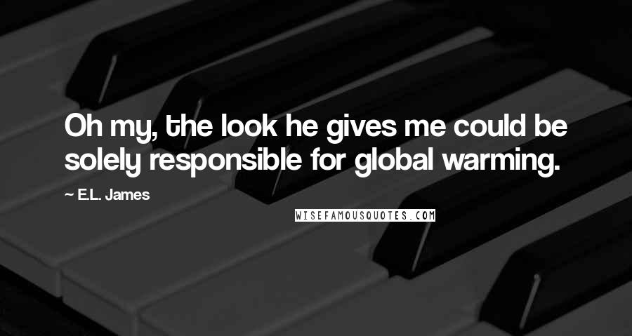 E.L. James Quotes: Oh my, the look he gives me could be solely responsible for global warming.