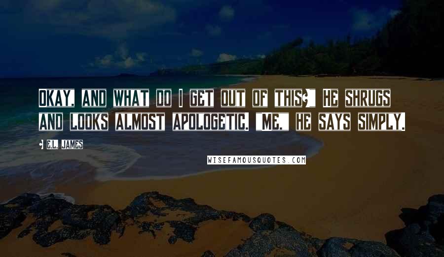 E.L. James Quotes: Okay, and what do I get out of this?" He shrugs and looks almost apologetic. "Me," he says simply.