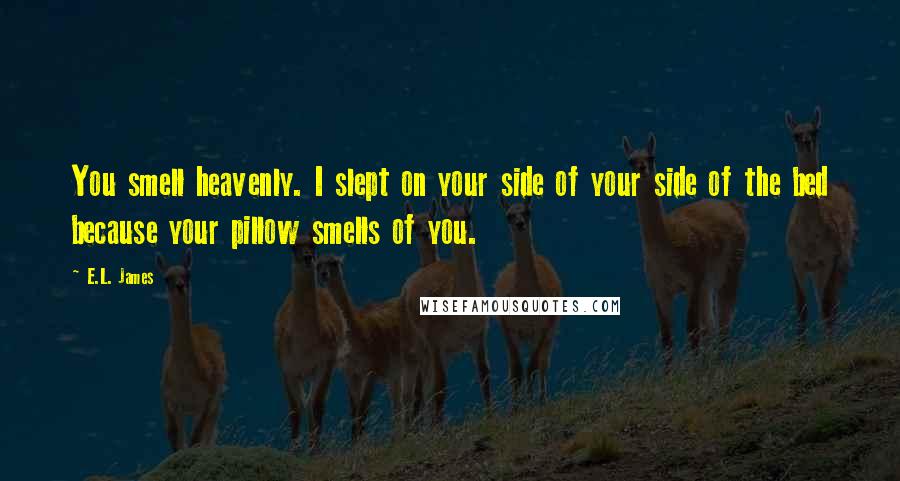 E.L. James Quotes: You smell heavenly. I slept on your side of your side of the bed because your pillow smells of you.