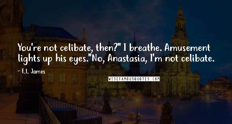 E.L. James Quotes: You're not celibate, then?" I breathe. Amusement lights up his eyes."No, Anastasia, I'm not celibate.