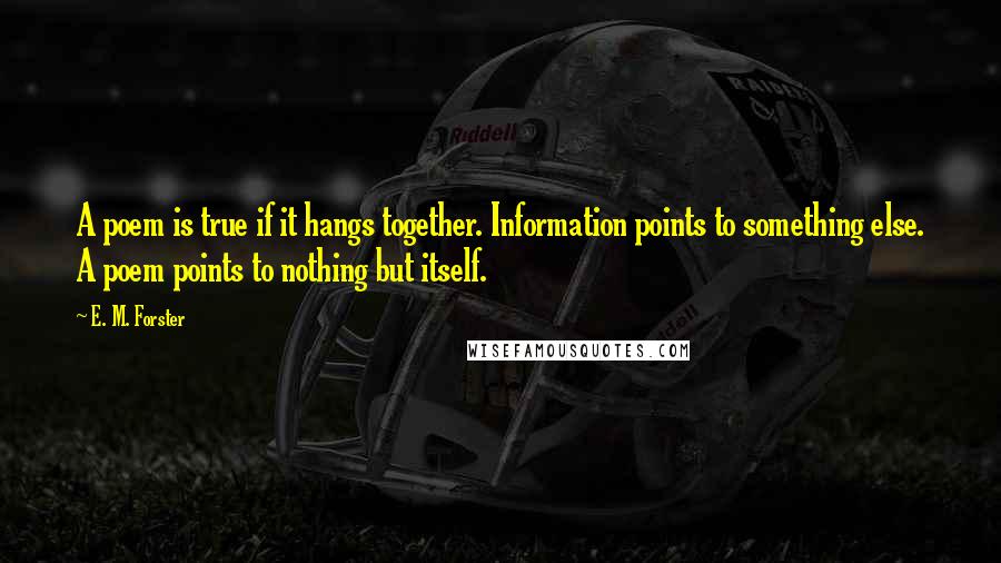 E. M. Forster Quotes: A poem is true if it hangs together. Information points to something else. A poem points to nothing but itself.