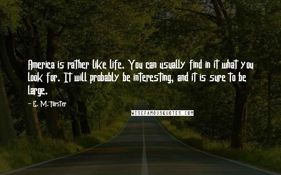 E. M. Forster Quotes: America is rather like life. You can usually find in it what you look for. It will probably be interesting, and it is sure to be large.