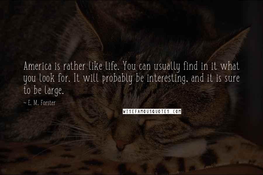 E. M. Forster Quotes: America is rather like life. You can usually find in it what you look for. It will probably be interesting, and it is sure to be large.