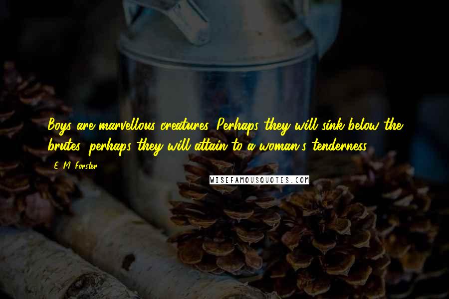 E. M. Forster Quotes: Boys are marvellous creatures. Perhaps they will sink below the brutes; perhaps they will attain to a woman's tenderness.