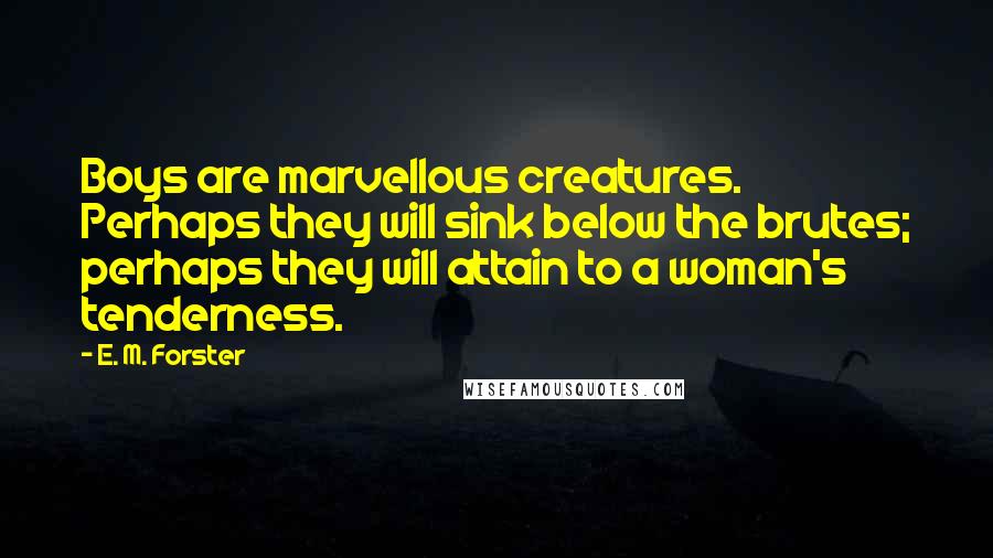 E. M. Forster Quotes: Boys are marvellous creatures. Perhaps they will sink below the brutes; perhaps they will attain to a woman's tenderness.