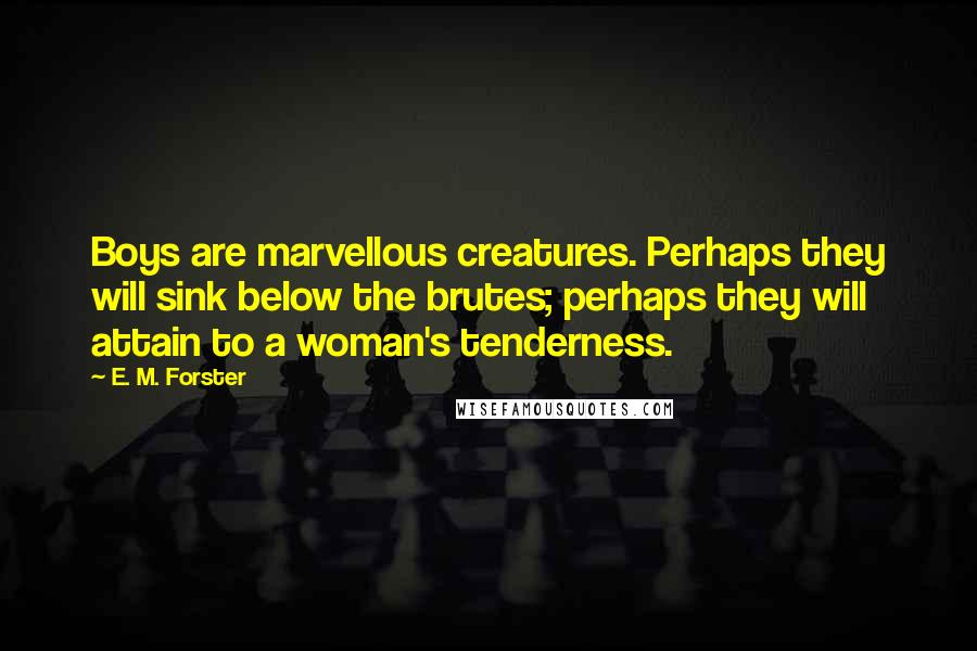 E. M. Forster Quotes: Boys are marvellous creatures. Perhaps they will sink below the brutes; perhaps they will attain to a woman's tenderness.