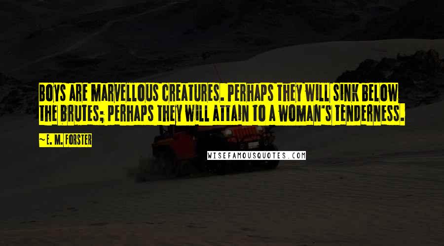 E. M. Forster Quotes: Boys are marvellous creatures. Perhaps they will sink below the brutes; perhaps they will attain to a woman's tenderness.