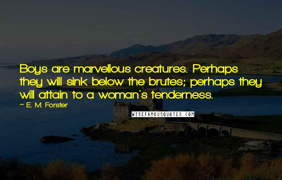 E. M. Forster Quotes: Boys are marvellous creatures. Perhaps they will sink below the brutes; perhaps they will attain to a woman's tenderness.