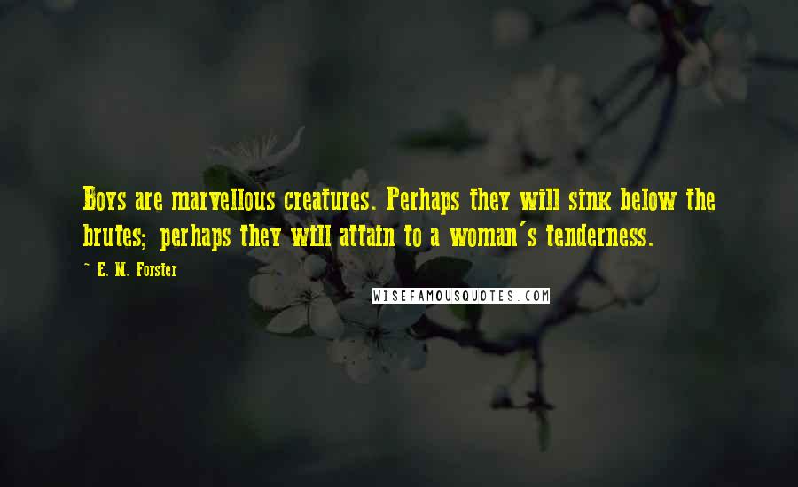 E. M. Forster Quotes: Boys are marvellous creatures. Perhaps they will sink below the brutes; perhaps they will attain to a woman's tenderness.