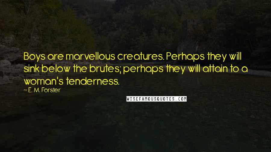 E. M. Forster Quotes: Boys are marvellous creatures. Perhaps they will sink below the brutes; perhaps they will attain to a woman's tenderness.