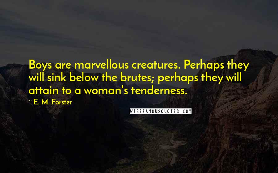 E. M. Forster Quotes: Boys are marvellous creatures. Perhaps they will sink below the brutes; perhaps they will attain to a woman's tenderness.