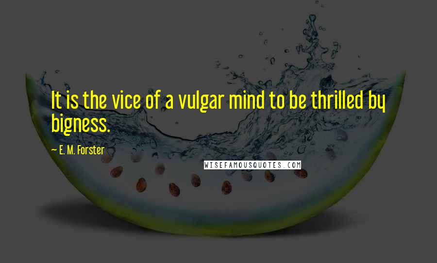 E. M. Forster Quotes: It is the vice of a vulgar mind to be thrilled by bigness.