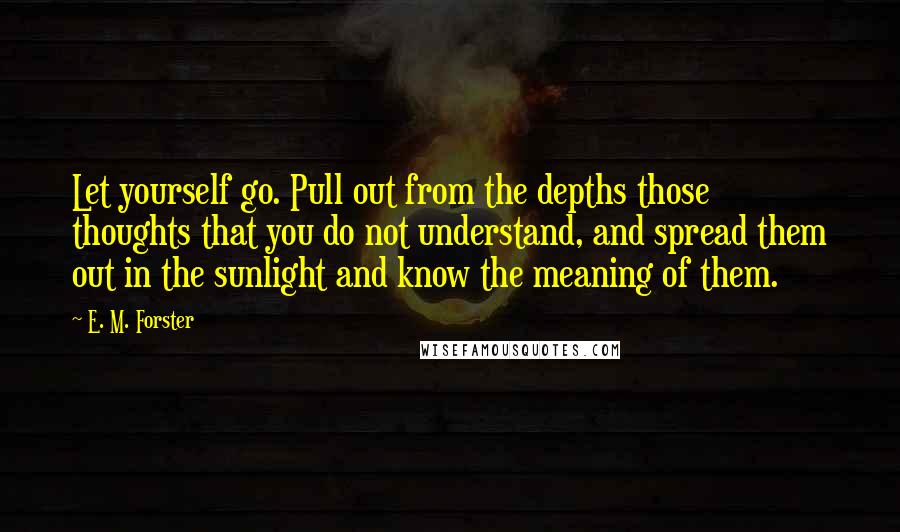 E. M. Forster Quotes: Let yourself go. Pull out from the depths those thoughts that you do not understand, and spread them out in the sunlight and know the meaning of them.