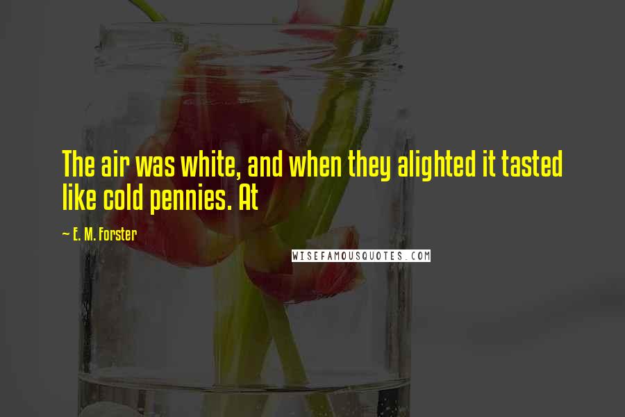 E. M. Forster Quotes: The air was white, and when they alighted it tasted like cold pennies. At