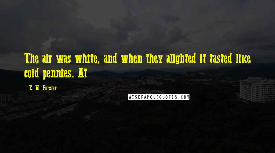 E. M. Forster Quotes: The air was white, and when they alighted it tasted like cold pennies. At
