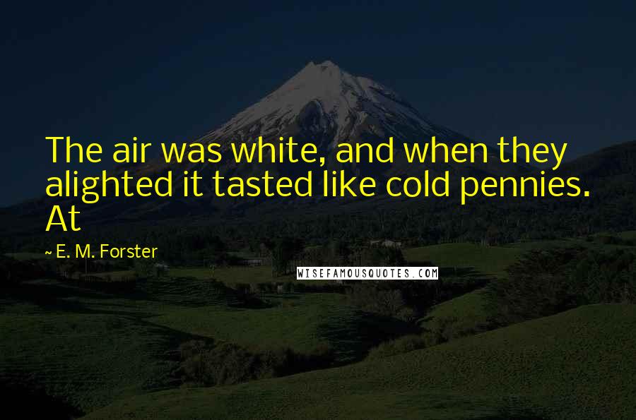 E. M. Forster Quotes: The air was white, and when they alighted it tasted like cold pennies. At