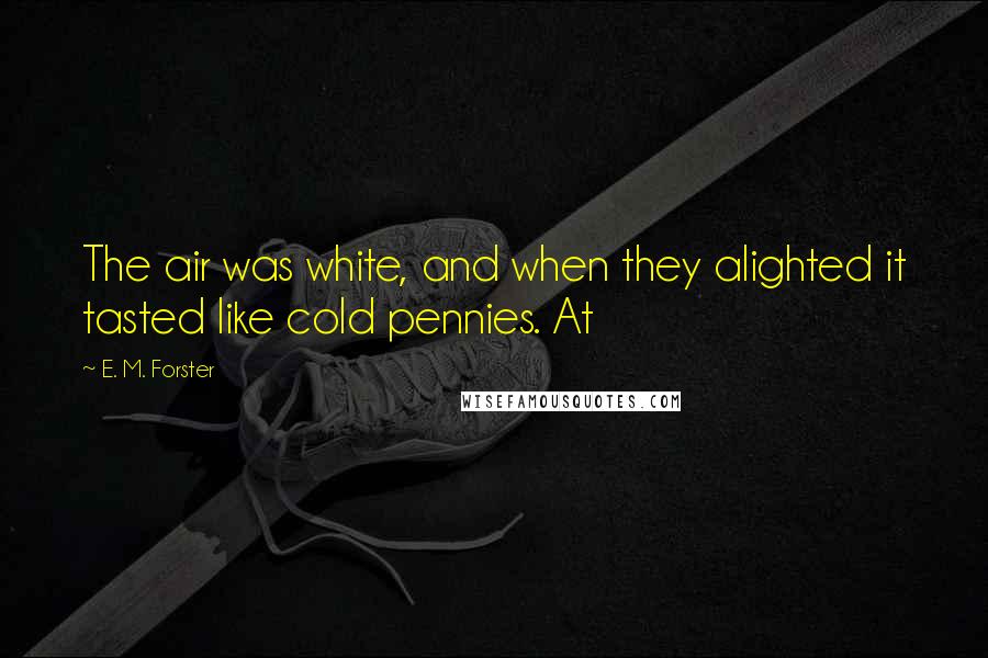 E. M. Forster Quotes: The air was white, and when they alighted it tasted like cold pennies. At