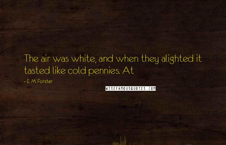 E. M. Forster Quotes: The air was white, and when they alighted it tasted like cold pennies. At