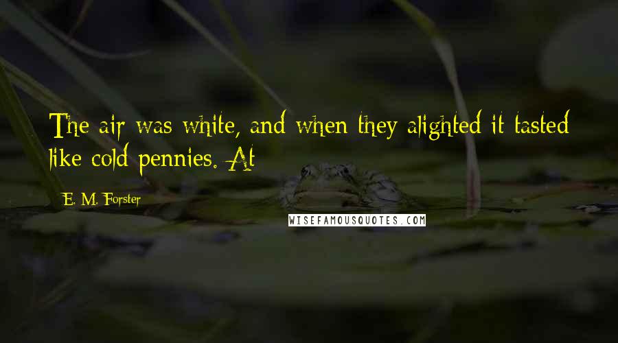 E. M. Forster Quotes: The air was white, and when they alighted it tasted like cold pennies. At