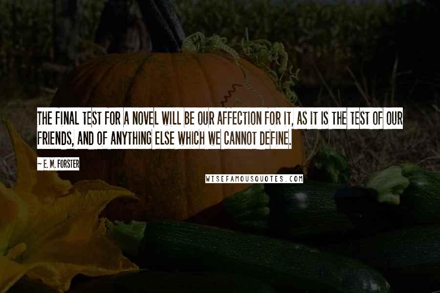 E. M. Forster Quotes: The final test for a novel will be our affection for it, as it is the test of our friends, and of anything else which we cannot define.