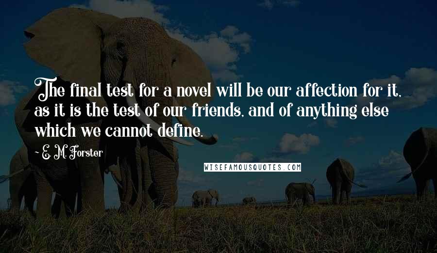 E. M. Forster Quotes: The final test for a novel will be our affection for it, as it is the test of our friends, and of anything else which we cannot define.