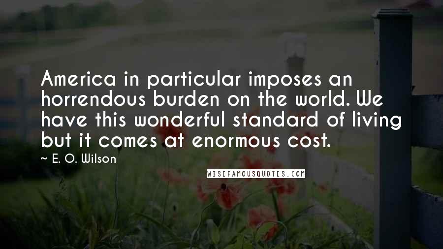 E. O. Wilson Quotes: America in particular imposes an horrendous burden on the world. We have this wonderful standard of living but it comes at enormous cost.