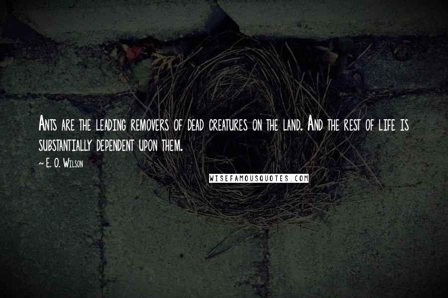 E. O. Wilson Quotes: Ants are the leading removers of dead creatures on the land. And the rest of life is substantially dependent upon them.