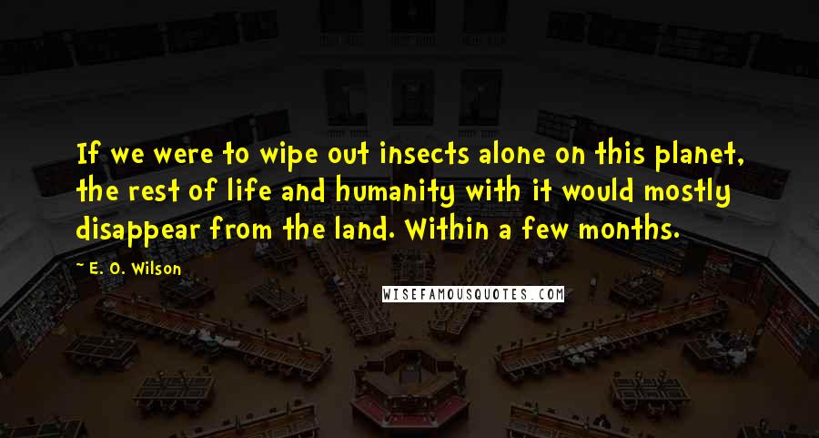 E. O. Wilson Quotes: If we were to wipe out insects alone on this planet, the rest of life and humanity with it would mostly disappear from the land. Within a few months.