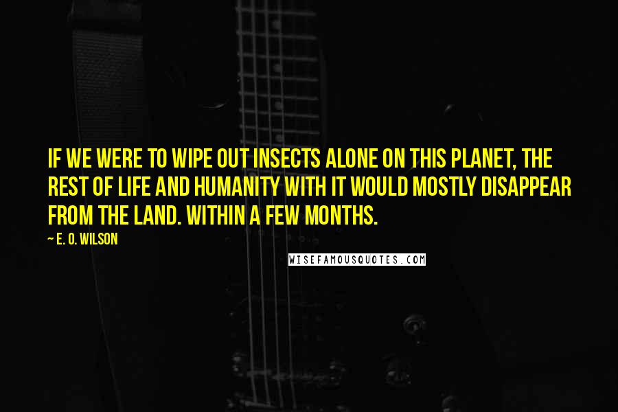 E. O. Wilson Quotes: If we were to wipe out insects alone on this planet, the rest of life and humanity with it would mostly disappear from the land. Within a few months.