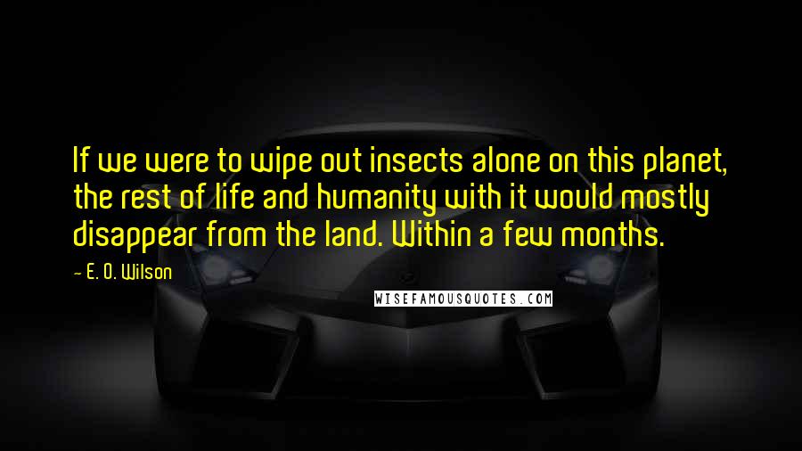 E. O. Wilson Quotes: If we were to wipe out insects alone on this planet, the rest of life and humanity with it would mostly disappear from the land. Within a few months.