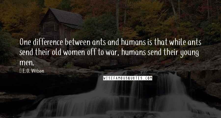 E. O. Wilson Quotes: One difference between ants and humans is that while ants send their old women off to war, humans send their young men.