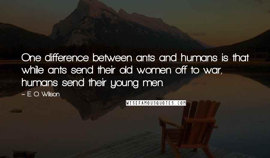 E. O. Wilson Quotes: One difference between ants and humans is that while ants send their old women off to war, humans send their young men.