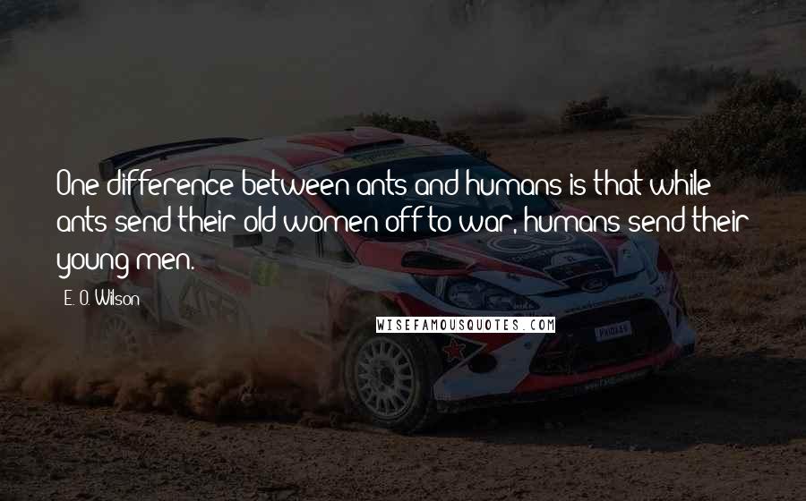 E. O. Wilson Quotes: One difference between ants and humans is that while ants send their old women off to war, humans send their young men.