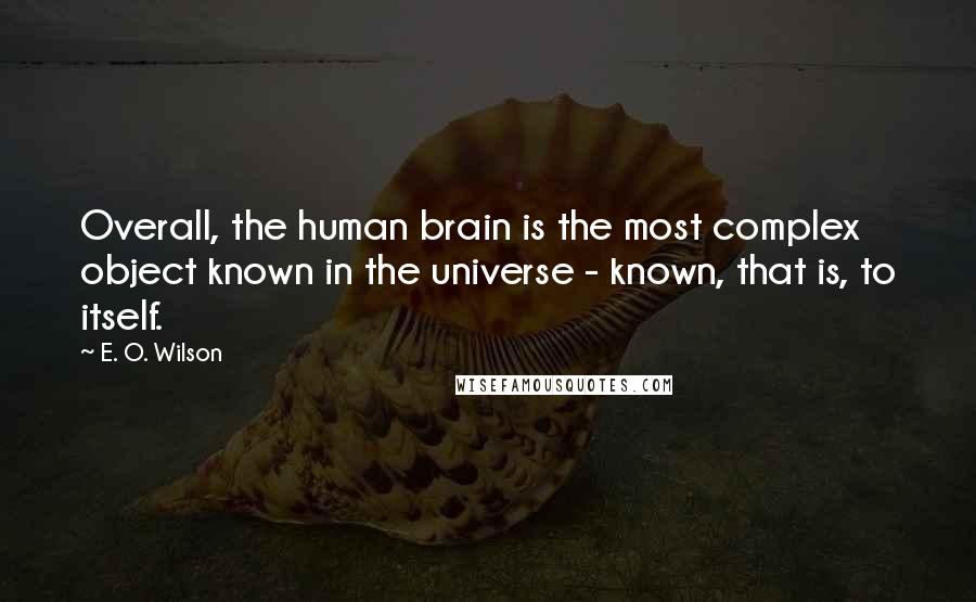 E. O. Wilson Quotes: Overall, the human brain is the most complex object known in the universe - known, that is, to itself.