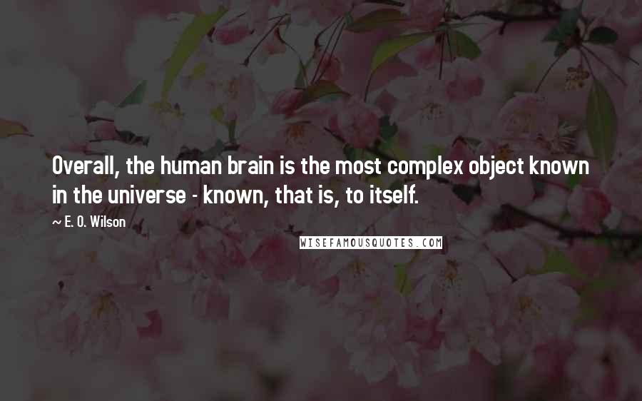 E. O. Wilson Quotes: Overall, the human brain is the most complex object known in the universe - known, that is, to itself.