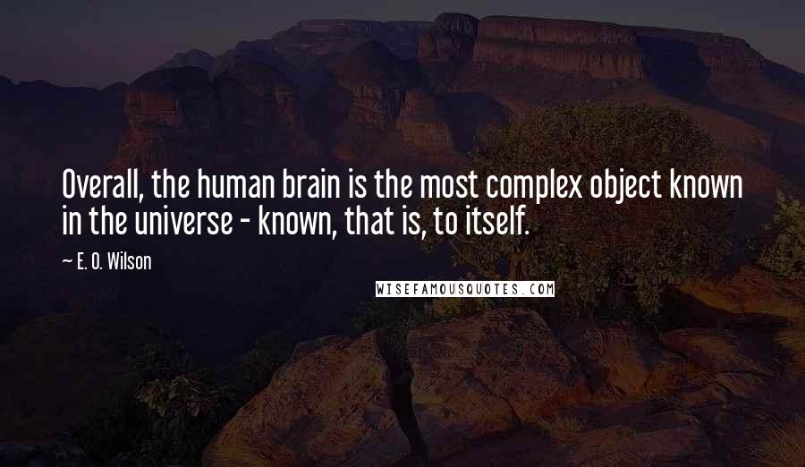 E. O. Wilson Quotes: Overall, the human brain is the most complex object known in the universe - known, that is, to itself.