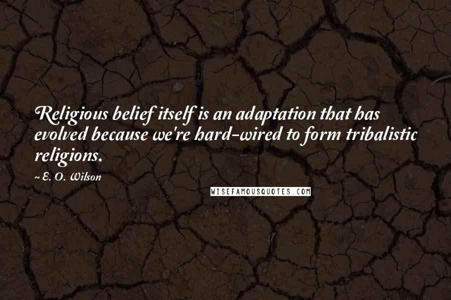 E. O. Wilson Quotes: Religious belief itself is an adaptation that has evolved because we're hard-wired to form tribalistic religions.