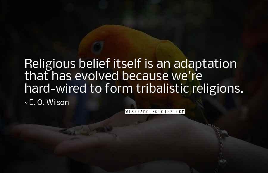 E. O. Wilson Quotes: Religious belief itself is an adaptation that has evolved because we're hard-wired to form tribalistic religions.
